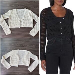 Nia Women’s Cream Open Knit Cardigan with Textured Design